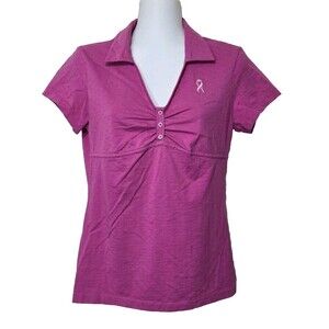 Lady Hagen Polo Shirt Womens Small Pink Golf Breast Cancer Awareness Ribbon Pima